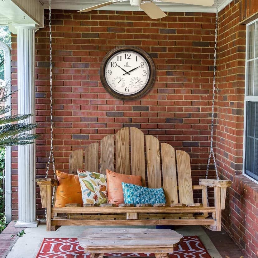 Outdoor Clocks for Patio Large Waterproof with Thermometer - 18 inch Indoor Outdoor Wall Clock with Temperature and Humidity Combo - Weatherproof, Accurate & Easy to Read for Pool, Garden & Home Decor