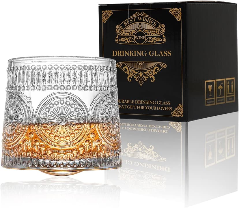 Whiskey Glass, 9 Oz No-lead Crystal Rotating Japanese Whisky Tumbler, gift box for Scotch,Bourbon,Vodka,whiskey etc, for Parties, Bars, Restaurants and Families etc