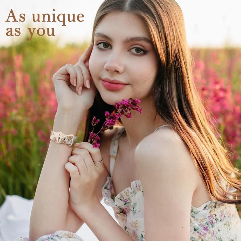 Witzon Floral Band Compatible with Apple Watch Bands For Women 40mm 41mm 38mm 42mm 44mm 45mm 46mm 49mm, Engraved Cute Flower Silicone Dressy Strap for iWatch Series 11 10 9 8 7 6 5 4 3 2 SE Ultra