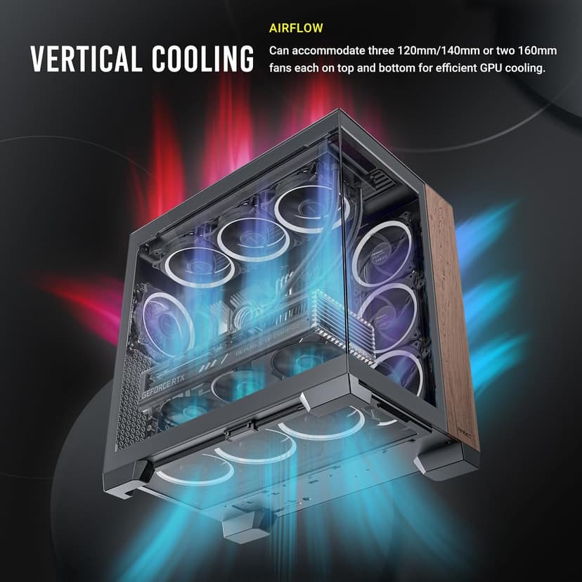 Antec C8 Wood, Fans not Included, Wooden Front Panel, Dual-Chamber Layout, Type-C, 360mm Radiator Support, Seamless TG Front & Side Panels, RTX 40 Compatible, Full-Tower E-ATX PC Case