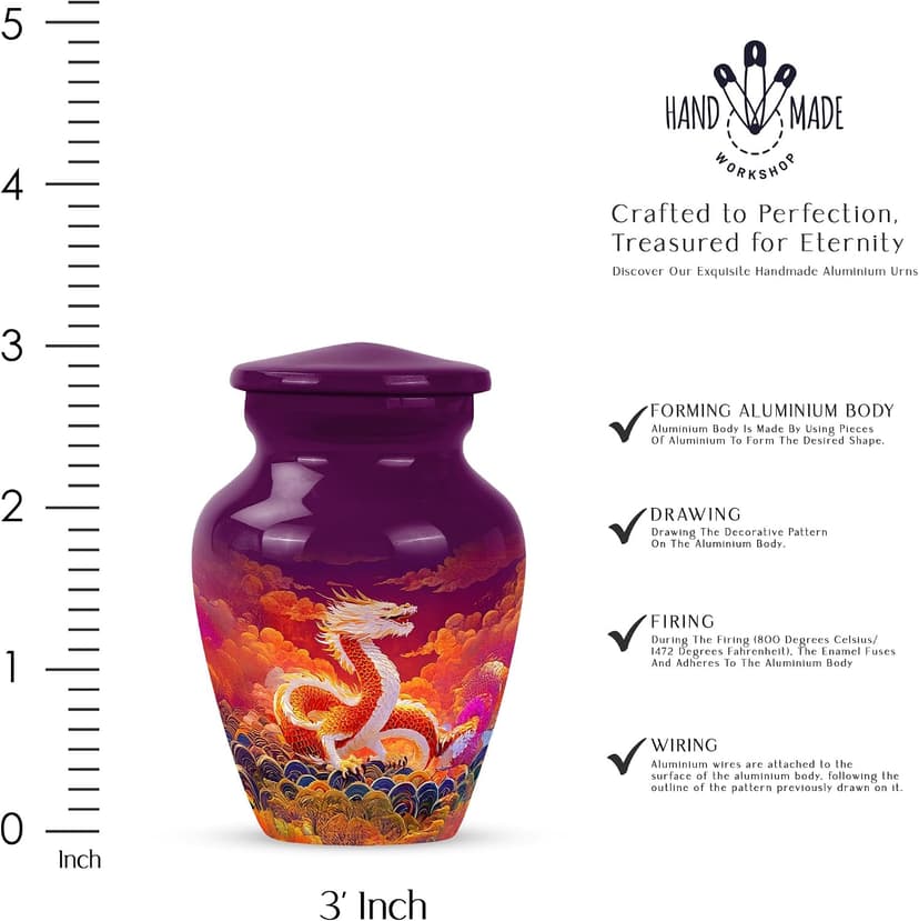 Orange Dragon Keepsake Urn for Ashes Adult Male & Female 3 Inch, Purple Cremation Urns for Human Ashes, Burial Urn for Remains, Burial Urns for Women, Funeral Gift B0FFZBHKX8