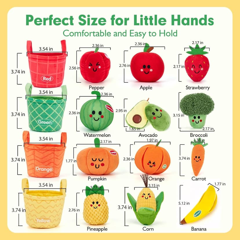 Color Sorting Play Food with Textures, Crinkle, Rattle, 6-12 Month Baby Toys 1 Year Old Boy Gifts One Year Old Girl Birthday hahaland Baby Sensory Toys Montessori Toys 1 Year Old Fruit Vegetable 16PCs B0DMVXR942