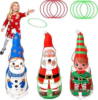 Christmas Games Gifts for Kids Family, Christmas Inflatable Santa, Snowman & Elf Ring Toss Game Set, Office Party Favors Supplies, Indoor Outdoor Carnival Party Decorations Toys