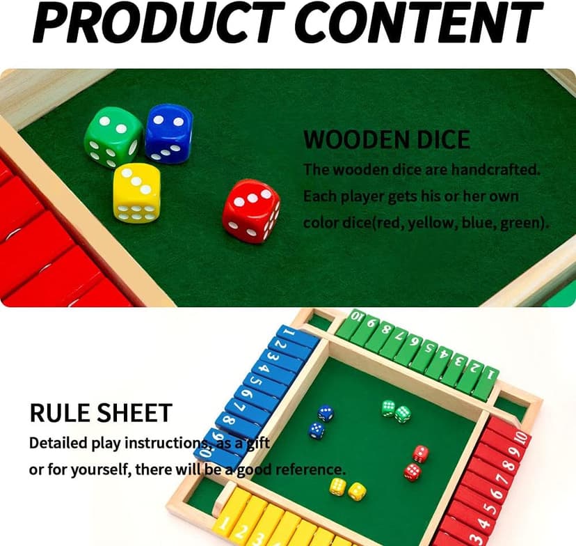 Nicecho Shut The Box Dice Game,2-4 Player Family Wooden Board Table Math Games for Adults and Kids, 8 Dices Classics Games for Classroom,Home,Party or Pub