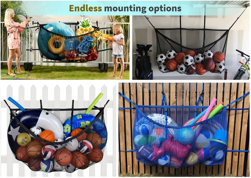 MeshTitan Heavy-Duty Pool Storage Bag - Floats & Toys Organizer with Sturdy Mesh & Anti-Sagging Support (Black)