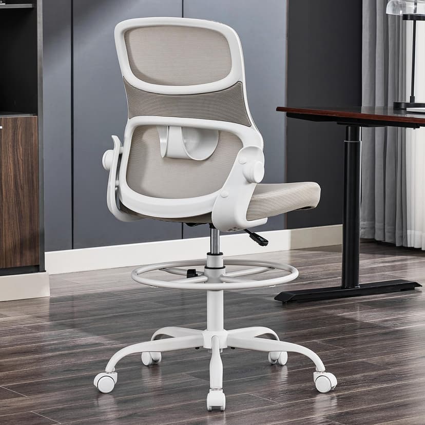 Drafting Chair Armless, Tall Office Chair with Adjustable Foot Ring and Lumbar Support, Ergonomic Mesh High Desk Chair for Standing Desk, Black