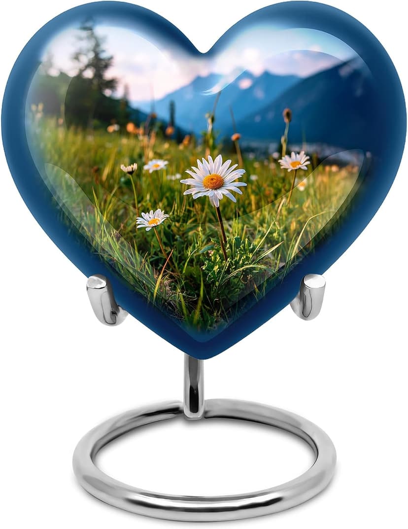 Blue Small Cremation Urns for Human Ashes Adult Men and Women - Funeral Urn for Daughter and Son 3 Inch Daisy Small Burial Urns for Adult Human Ashes B0FJYB6R6B