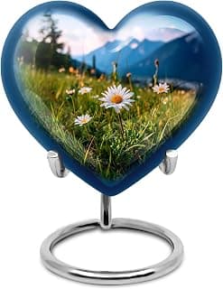 Blue Small Cremation Urns for Human Ashes Adult Men and Women - Funeral Urn for Daughter and Son 3 Inch Daisy Small Burial Urns for Adult Human Ashes B0FJYB6R6B