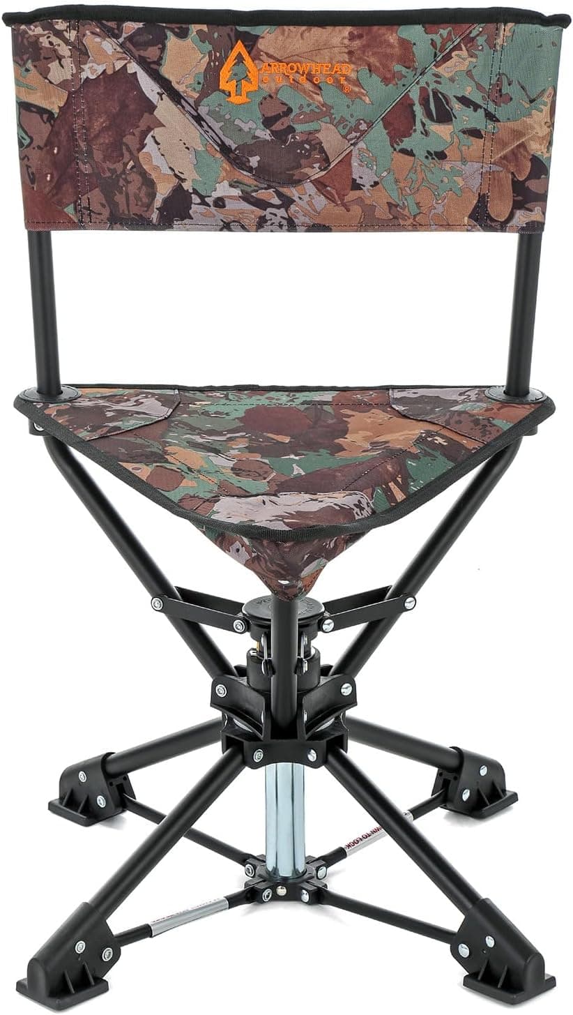 ARROWHEAD OUTDOOR 360° Degree Swivel Hunting Chair Stool Seat, Perfect for Blinds, No Sink Feet, Supports up to 450lbs, Carrying Case, Steel Frame, Fishing, High-Grade 600D Canvas
