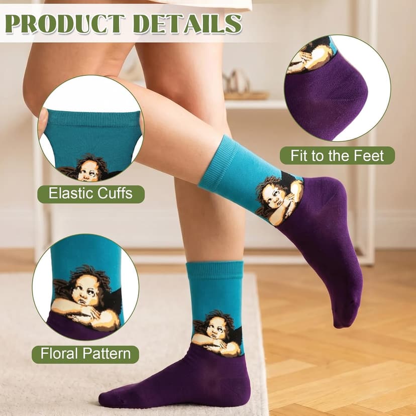 Soft Cotton, Crazy Artist Pattern, Classic Novelty Style, Versatile Hosiery, Birthday Gifts for Girl Lover, Fit Shoe Size 5-9 Chalier 5 Pairs Funny Socks for Women, Famous Painting Art Fun Socks B078K1Q14F