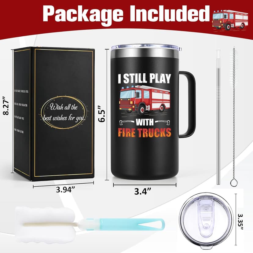 Lifecapido Firefighter Gifts for Men, I Still Play With Fire Truck 20oz Insulated Coffee Mug, Fire Fighter Fireman Christmas Gifts for Firefighters Men, Black