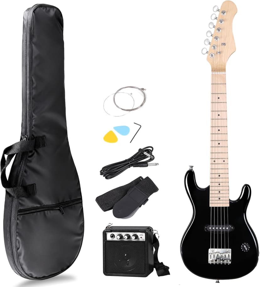 Smartxchoices 30 Inch Electric Guitar, Starter Kit for Kids with 5W Amplifier,Picks, Gig Bag, Shoulder Strap, Cable & Accessory Kit,Solid Wood Body, Black