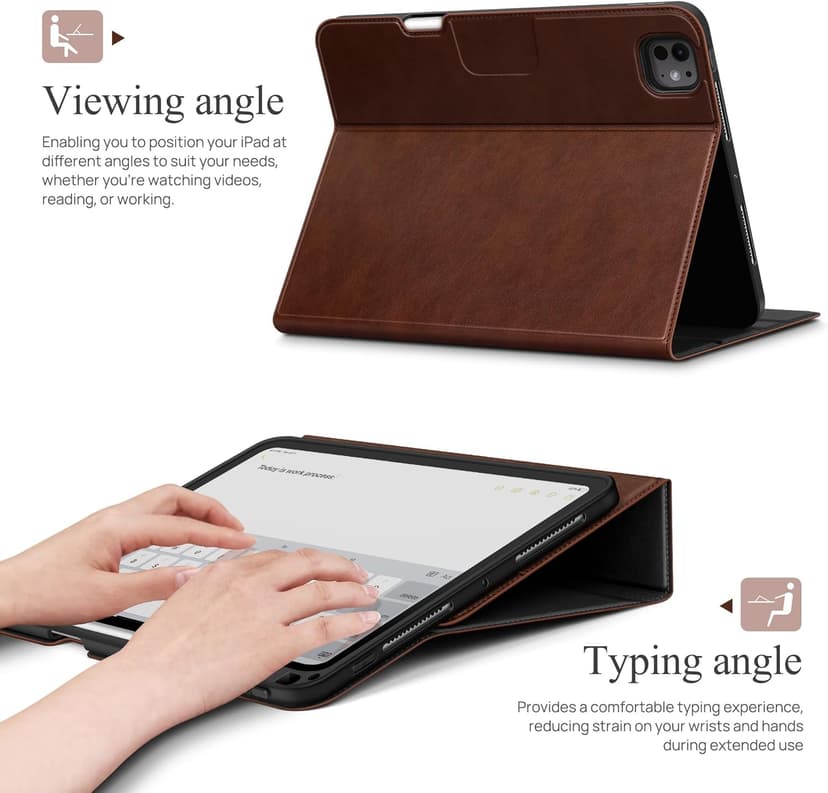 auaua Case for iPad Pro 11 Inch (M5/M4) 2025/2024, with Pencil Holder and Pocket, Multiple Angles Viewing, Magnetic Closure, Auto Sleep/Wake (Brown)