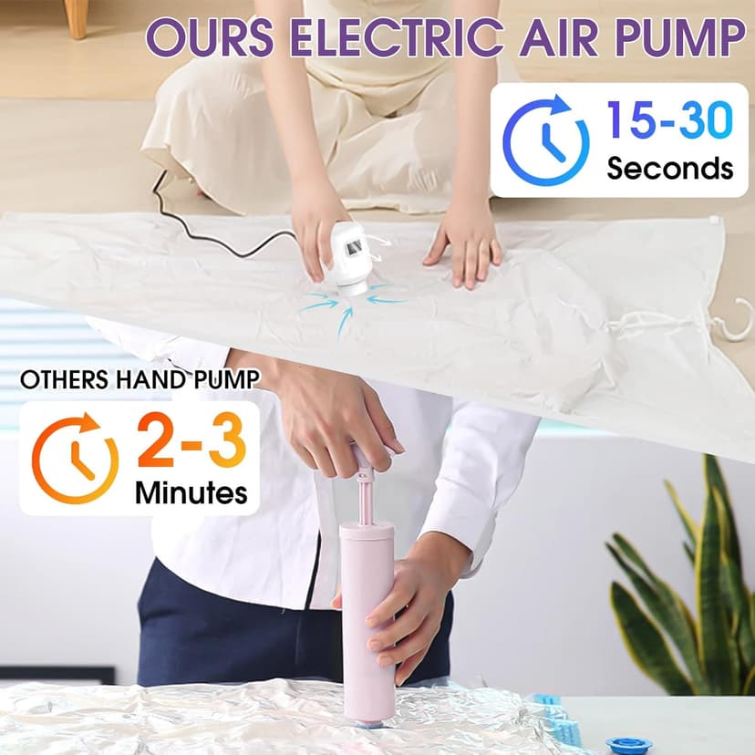 SZO 6 Pack Vacuum Storage Bags With Electric Air Pump,Vacuum Seal Bags For Clothing Travel, Space Saver Bags For Luggage, Blankets,Bedding,Moving bags