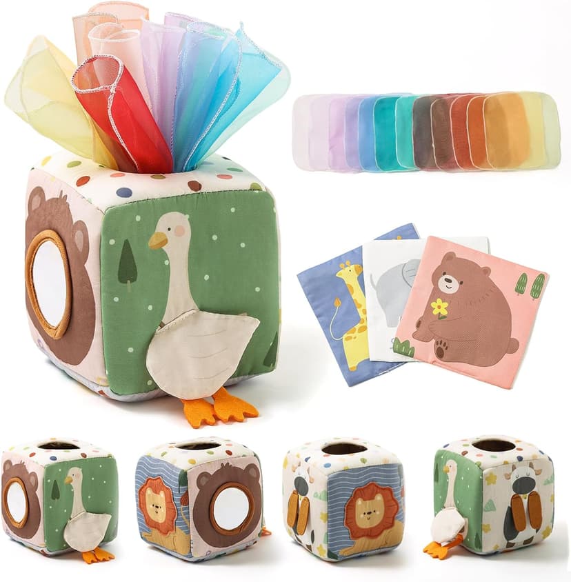 Youuys Baby Tissue Box Toy for Babies 6-12 Months, Montessori Sensory Toys for 1 Year Old Boy, Infant Toy with Crinkle Tissues & Fine Motor, for 6 9 12 18 Months Old Kids 1st Birthday B0DB454GQM