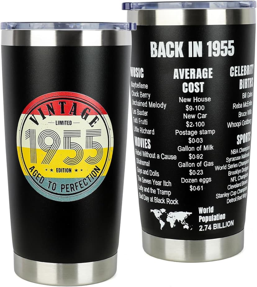 70th Birthday Gifts for Women Men - 1955 70th Birthday Decorations Gifts Ideas for Her Him - 70 Year Old Birthday Gift for Men Women Turning 70 Gift Ideas - 20oz Stainless Steel Tumbler
