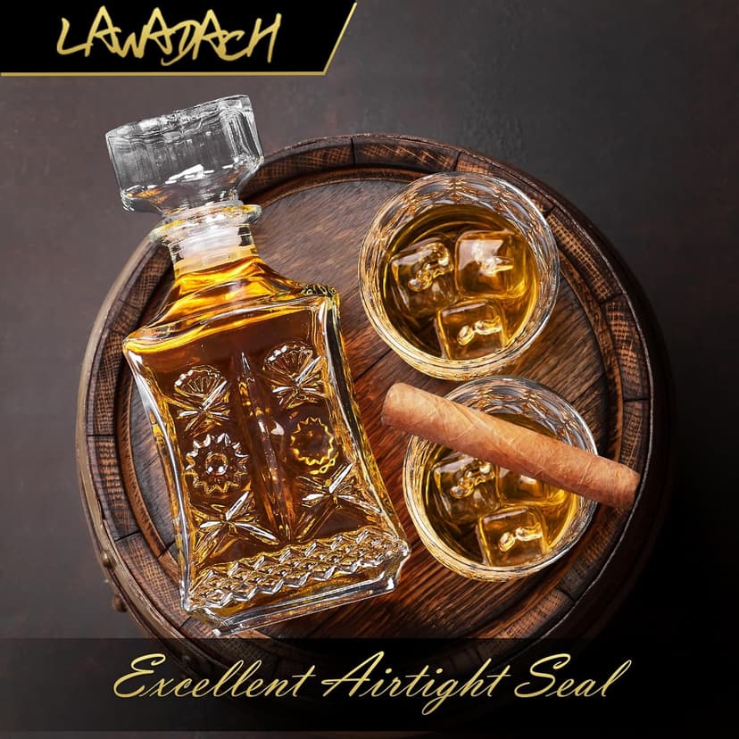 Whiskey Decanter for Men, Glass Liquor Decanter Set with 2 Whiskey Glasses, Decanter for Tequila,Bourbon, Scotch, Brandy and Vodka, Gift for Men, Ideal Home Bar Decor - 28oz