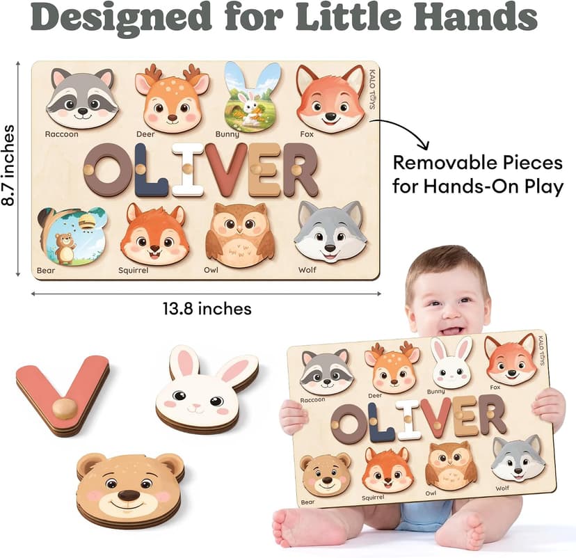 Personalized Name Puzzle for Toddlers 1-3 | Custom Wooden Baby Girl Gift with 48 Animal Art Sets | 1st Birthday Gift for Girls | Personalized Baby Boy & Girl Gifts Keepsake B0GSZSCM69