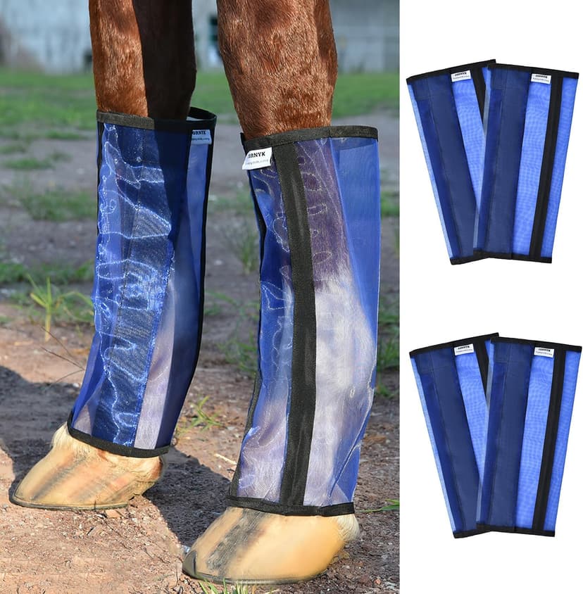 Fornyk Mesh Horse Fly Boots Set of 4, Non-Slip Horse Leggings, Loose Fitting Fly Boots for Horses, Breathable Adjustable Leg Wraps, Reduce Stomping & Stay Up, Not Sag, No Rub