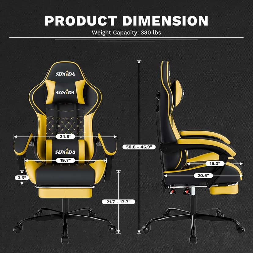 Ergonomic Video Gamer Chairs Gaming Computer Chair Gamer Chairs for Adults Massage Lumbar Support Swivel Height Adjustable Headrest Backrest