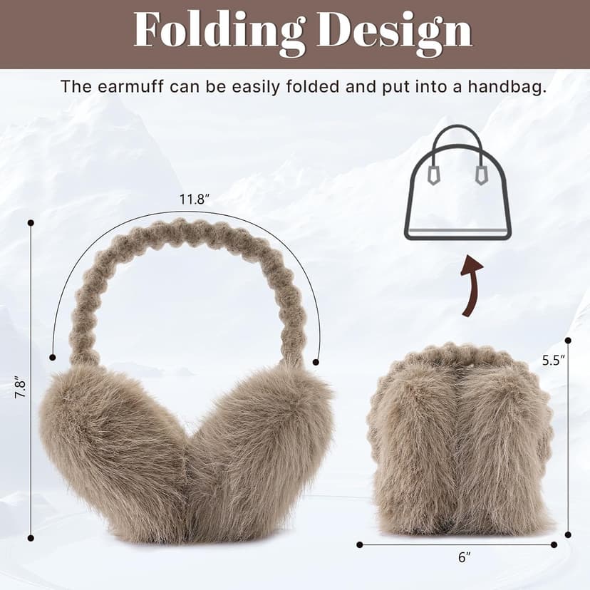 TOBEHIGHER Muffs for Winter Women - Faux Fur Earmuffs, Soft Warm Stylish Ear Muffs for Women Cute Foldable
