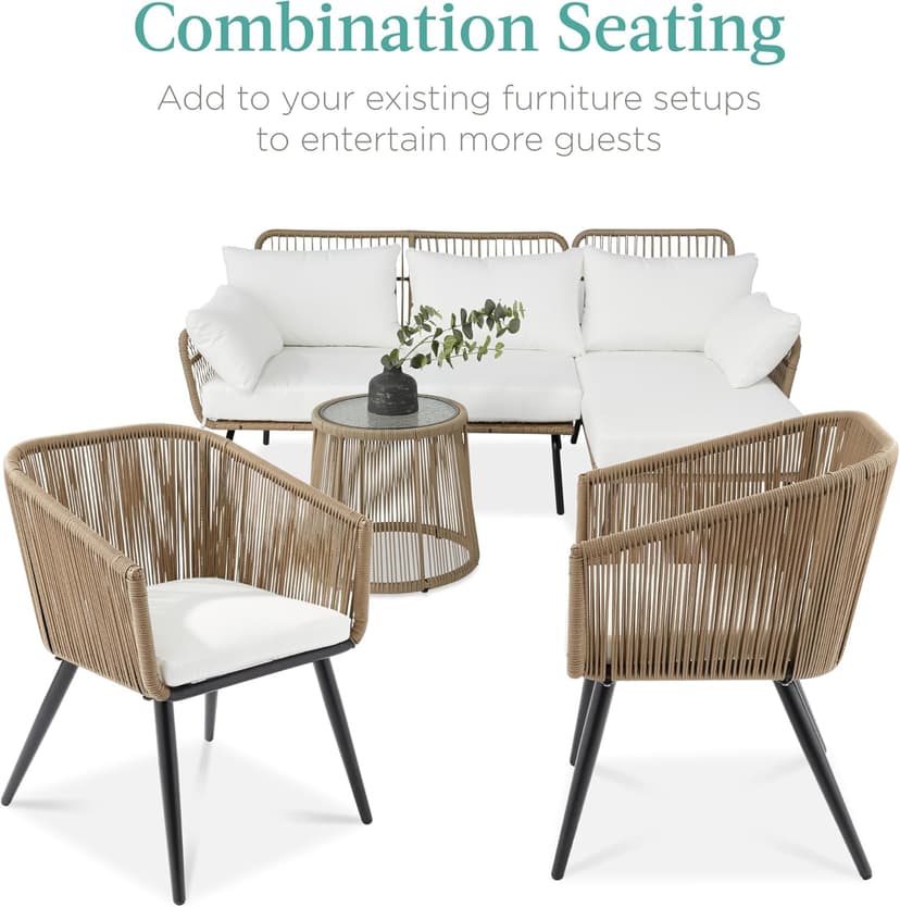 Best Choice Products Set of 2 Patio Dining Chairs, Outdoor Seating for Backyard, Poolside, Balcony w/Woven Wicker Design, 250lb Weight Capacity - Natural/Ivory