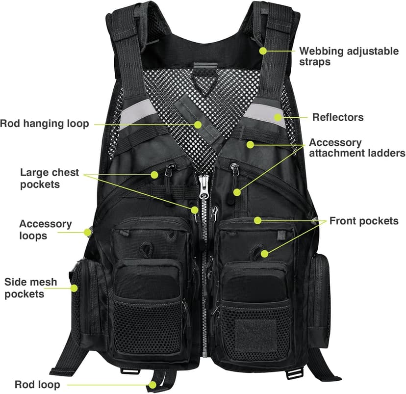 Gonex Fly Fishing Vest for Men Women, Comfortable Adjustable Fishing Vest with Multi-Pockets Reflective Stripes