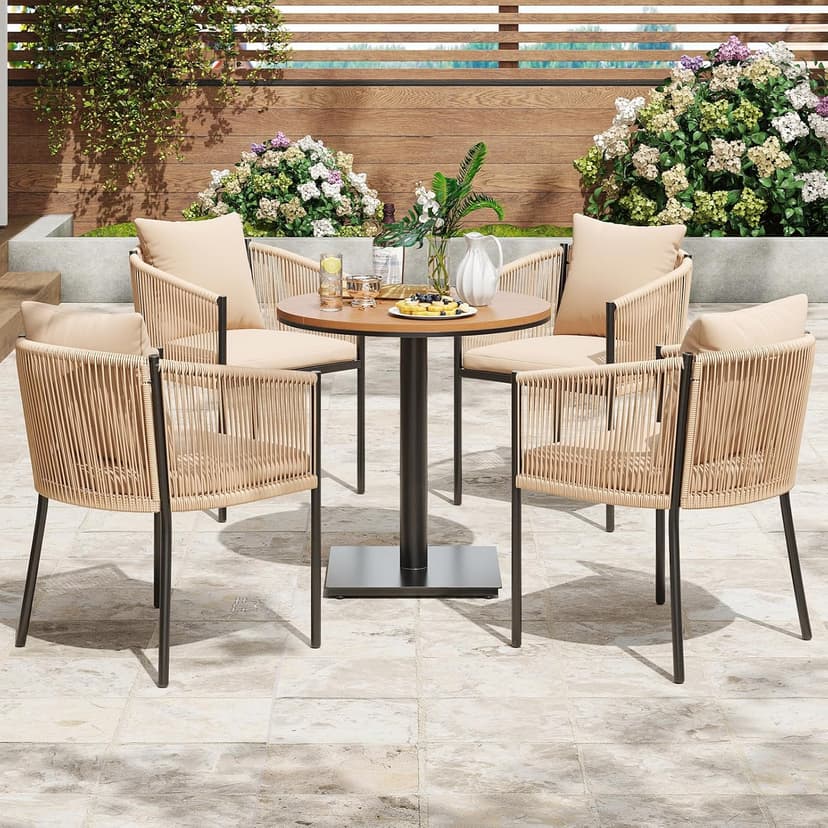 Soohow Rattan Outdoor Patio Dining Chairs Set of 6, Woven Wicker Chairs with Cushions, All Weather Ergonomic Comfort, for Balcony, Backyard and Poolside