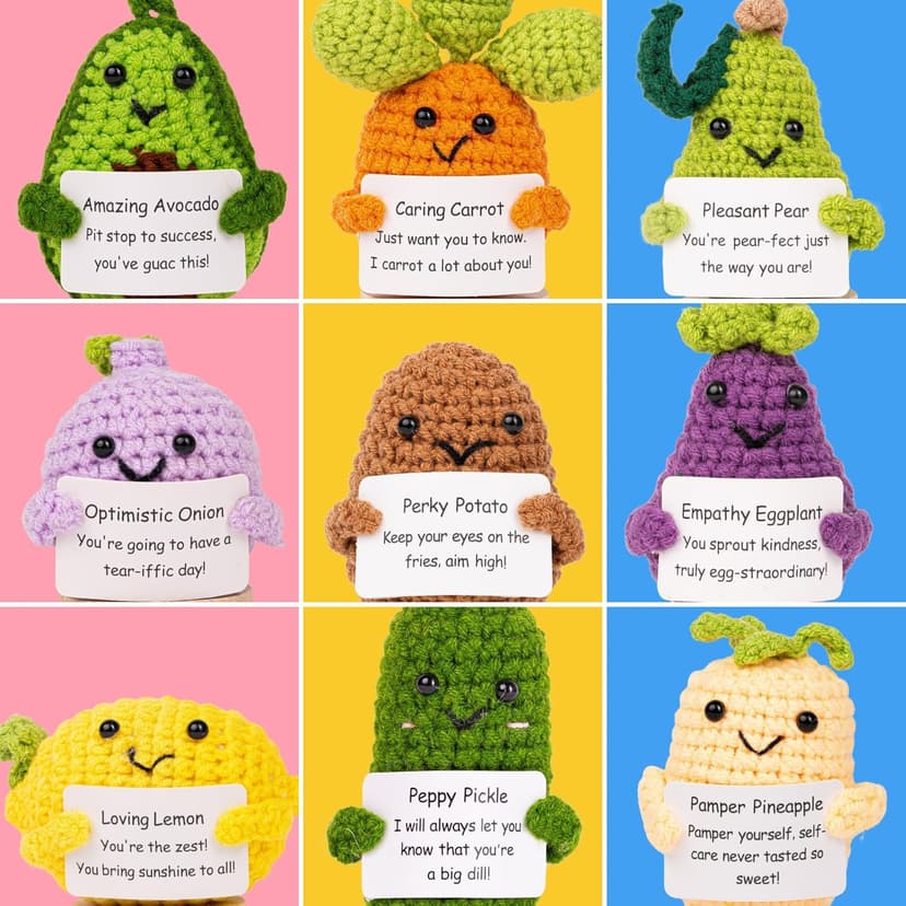 Cheerpal Veggies — Crochet Veggie Pack w/Stand (9 pc) Handmade Crochet Figurines Decor - Desk, Office, Coworker, Friend | Gifts for Women, Teen Girls, Mom, Girlfriend