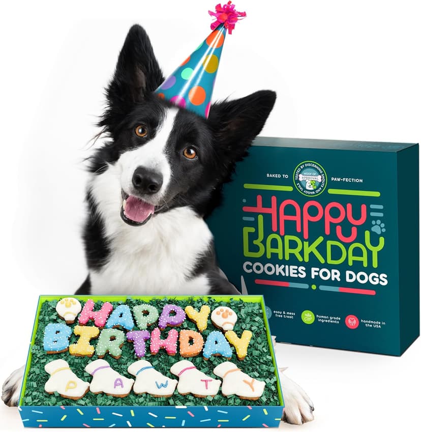 Dog Birthday Cookies - Treats for Dogs at Any Age - Made With Human-Grade Ingredients - Happy Bday Cookies for Boy or Girl Puppy - First Bday Gift - Baked Fresh in USA