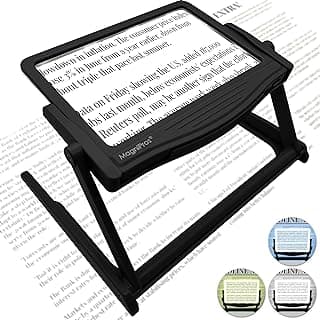 MAGNIPROS Patented 5X Large LED Page Magnifier with Detachable Stand | Eye Caring 3 Color Light Modes & Anti-Glare Lens to Reduce Eye Strain-Ideal for Reading Fine Print, Crafting, Low Vision Seniors