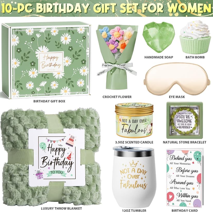 Birthday Gifts for Women Friendship, Unique Happy Birthday Gifts Basket for Mom Her Best Friend Sister Wife Girlfriend Coworker, Luxury Self Care Box Vanilla Coconut Relaxing Spa Gifts Set w/ Blanket