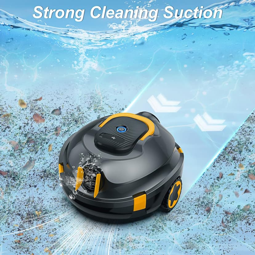 Robotic Pool Cleaner, Cordless Pool Vacuum for Above Ground & Inground Flat Pools with Dual Motors, 130 Min Runtime, Auto-Parking, Powerful Pool Vacuum Robot for Up to 1200 Sq.Ft (Black-Orange)