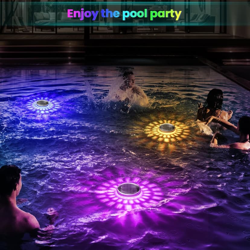Solar Floating Pool Lights, Solar Powered Pool Light That Float with Remote Control, 12 Lighting, 3 Timing Mode, IPX7 Waterproof lights for Above Ground Swimming Pool, Bathtub, Party, Pond Decor-1PC