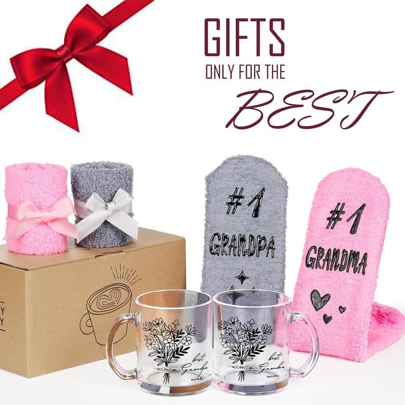 Breezy Valley Grandparent Gifts, Christmas Gifts for Grandma Grandpa from Grandkids - Best Ever Grandparents Gift Ideas, Grandma Grandpa Mugs Socks Set