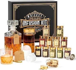 Whiskey Infusion Kit Gifts for Men – 12 Natural Ingredients, Decanter, Infusion Jar, Glass, Ice Mold – DIY Whiskey, Bourbon, Rum & Cocktail Infusion Set for Him, Dad, Husband
