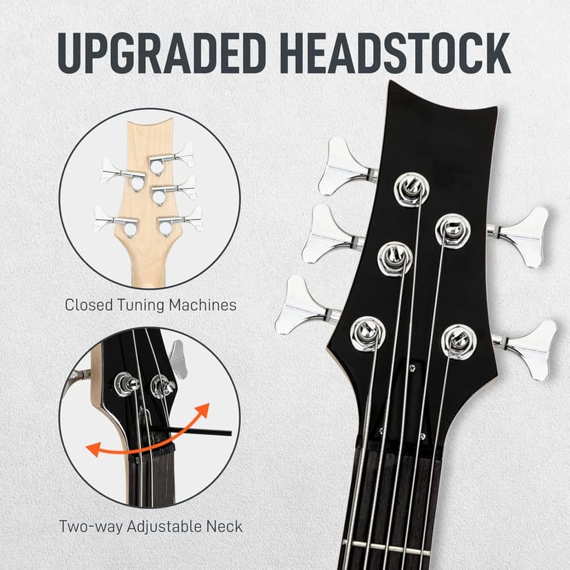 Ktaxon 5 String Electric Bass Guitar, Full Size Standard Right Handed Rosewood Fretboard Bass Kit with Gig Bag Strap Cable Wrench Tool (Yellow)