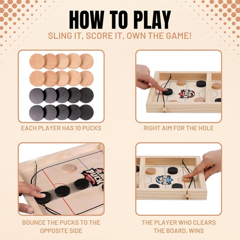 Fast Sling Puck Game - Super Winner Slingshot Puck Board Game - Sling It Shot 2 Player Hockey Table for Kids, Teen and Adults - Christmas Indoor Family Tabletop Games
