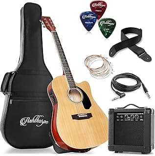 Ashthorpe Full-Size Thinline Cutaway Acoustic Electric Guitar Package with 10 Watt Amp - Natural