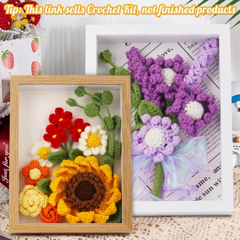 IMZAY Sunflower Crochet Kit with Photo Frame, Sunflower Knitting Weaving Set with Yarn, Hooks, Instruction, Stitching Markers, Fiber Fill, Floral Wire, Crochet Set for Mother's Day, Thanksgiving Day