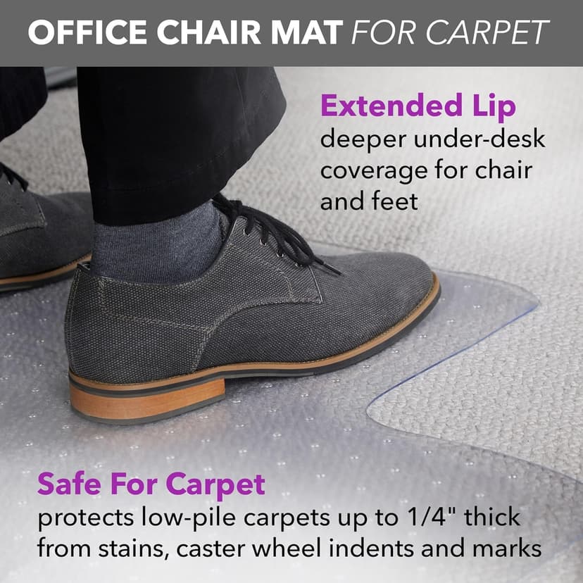 HON Office Chair Mat for Carpet, Clear Desk Mat with Extended Lip for Rolling Computer Chairs, Heavy Duty Vinyl Floor Protector for Low Pile Carpet, 36 x 48 in, Clear