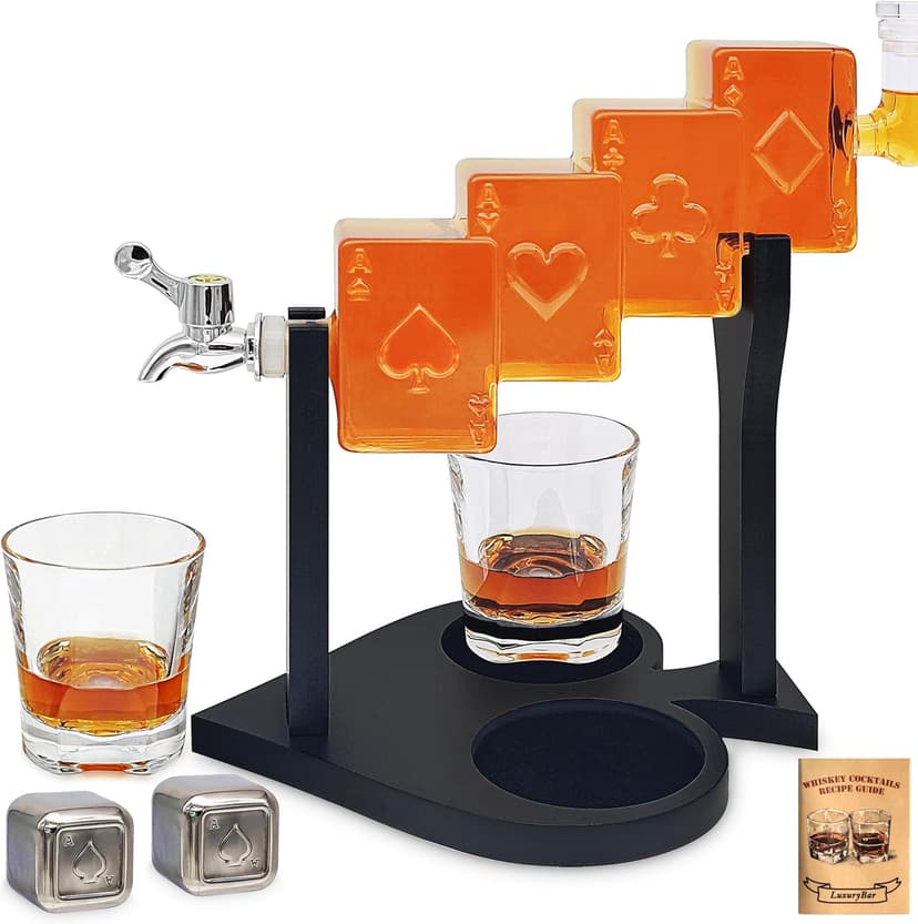 Poker Whiskey Decanter Sets for Men, 27oz Whiskey Decanter Set with Tray, Spout & Stones,Casino Liquor Decanter Dispenser Decanters for Alcohol Tequila Decanter Bourbon Gifts for Men Dad Him Husband