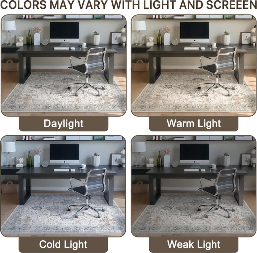 36"x48" Office Chair Mat for Hardwood Tile Floor, Under Desk Carpet Protector for Rolling Computer Chair Mat, Machine Washable Area Rug, Anti-Slip 1/5" Thick Low Pile Thin Vinyl Floor Mat, Taupe