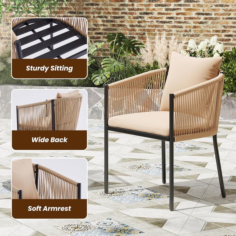 Soohow Rattan Outdoor Patio Dining Chairs Set of 6, Woven Wicker Chairs with Cushions, All Weather Ergonomic Comfort, for Balcony, Backyard and Poolside