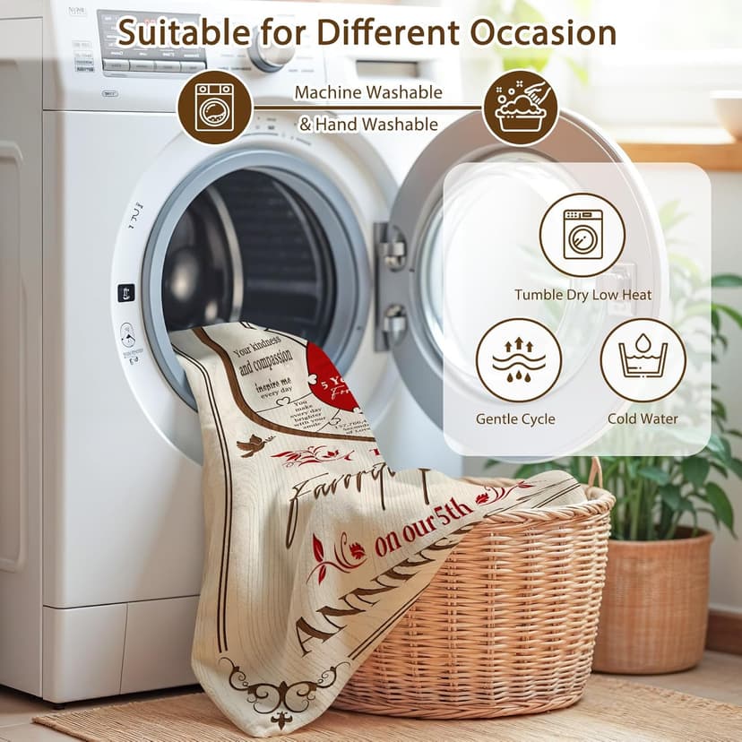 5 Year Anniversary Blanket Gift - 5 Year Anniversary Wedding Gifts for Him Her, 5th Anniversary Marriage Gifts for Husband Wife, Happy 5th Anniversary Blanket for Couple, 60"x50"