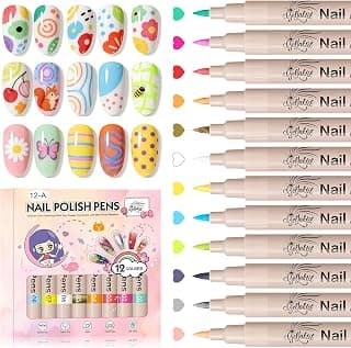 Quick-Dryings, Nail Marker for DIY Paint/Dotting/Liner, Home & Salon Manicure Tools, Great Gift, Non-Toxic, Beginner Friendly Nail Art Pens,12 Colors 0.7mm 3D Nail Polish Pens for Women B0DXKKV1GR