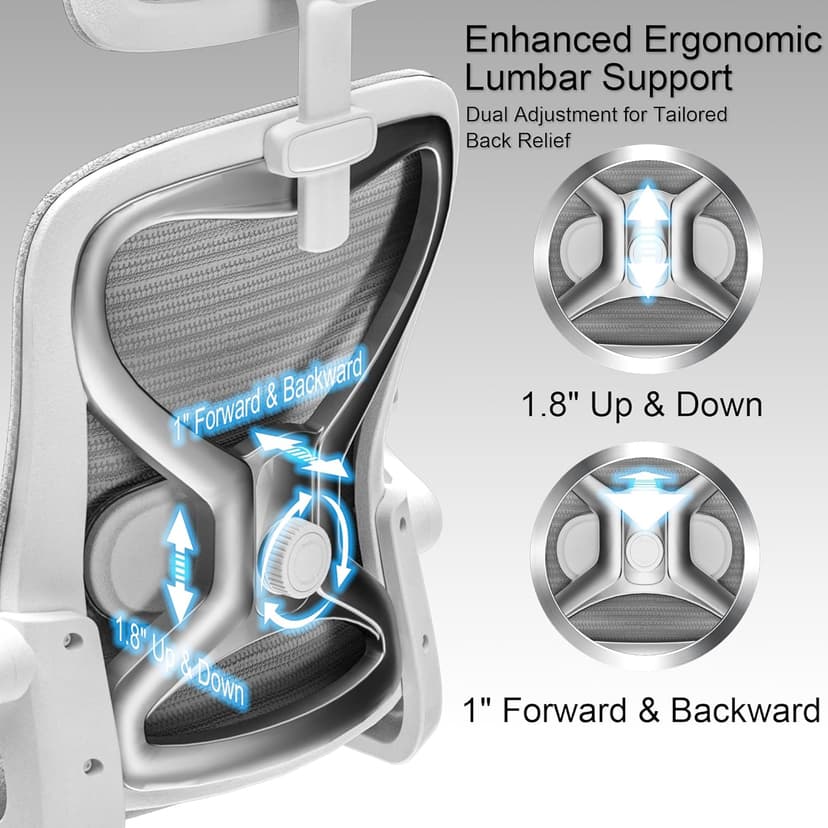 Ergonomic Office Chair for Back & Neck Pain Relief, Virgin Foam Seat, 2D Adjustable Lumbar & 3D Headrest, Tilt & Rock for Relaxation, Ideal for Long Sitting Comfort, Gray/Silver