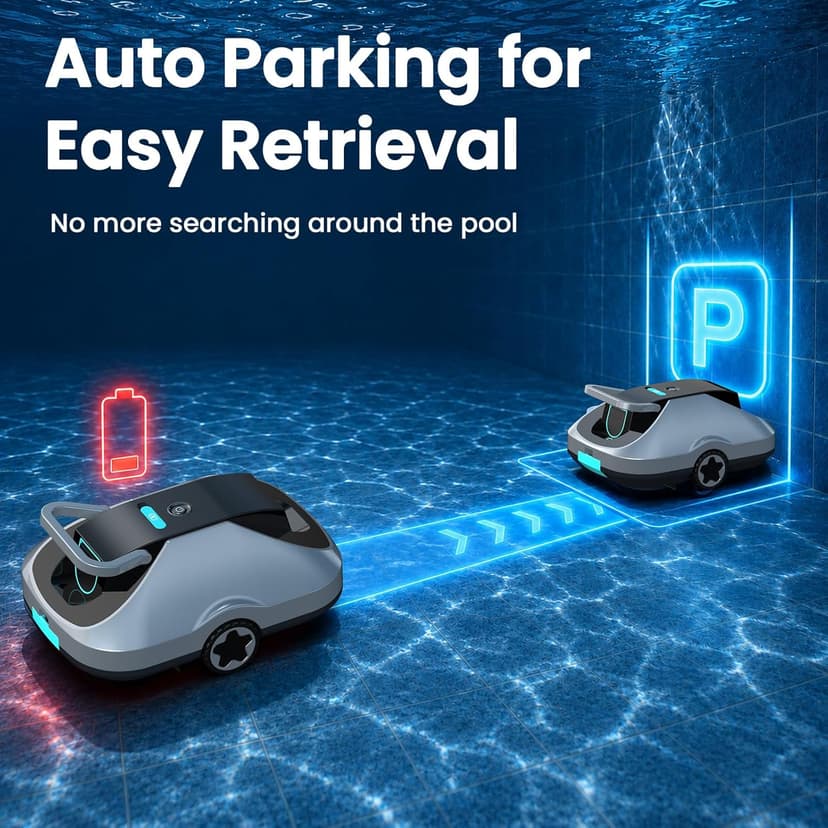 C1 Robotic Pool Cleaner, 200-Min Cordless Pool Vacuum for Above Ground & Inground Pools up to 2500 Sq.ft, Automatic Pool Vacuum Robot for Leaves & Dirt, Powerful Suction Self-Parking-Teal