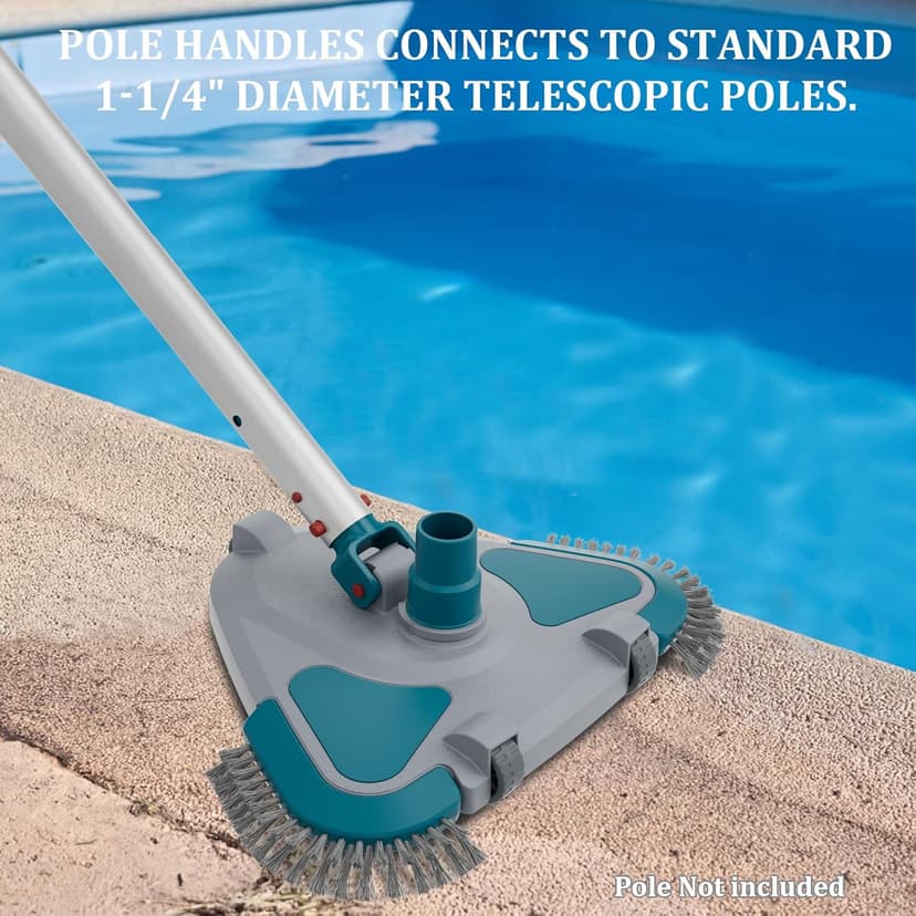 Upgrade Pro Weighted Triangular Pool Rotative Vacuum Head with Brush & EZ Clip Handle - for Cleaning Surface Safe on Vinyl Lined Pools