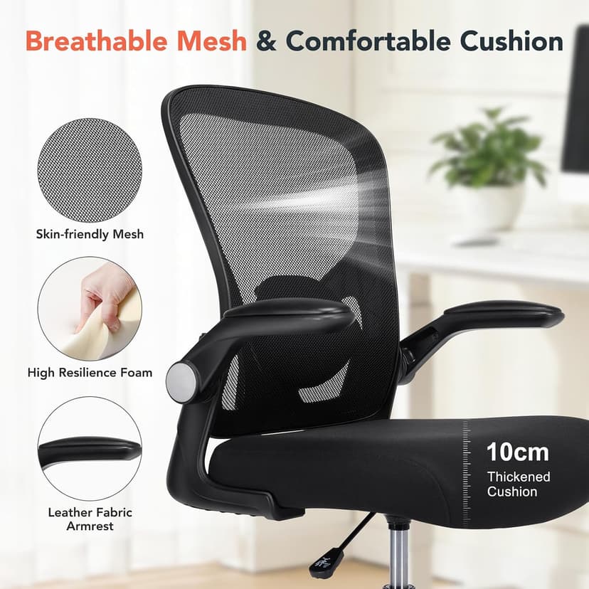 Drafting Chair, Tall Office Chair for Standing Desk, Mesh High Desk Chair with Flip-Up Armrests, Ergonomic Office Chair with Lumbar Support, Adjustable Footrest Ring Studio Chair, Black